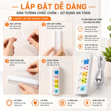 Ổ Cắm Điện USB Đa Năng 2.500W Dài 4m Chống Giật, Khóa Bảo Vệ - Giá Giảm 65.999₫