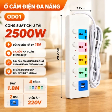 Ổ Cắm Điện USB Đa Năng 2.500W Dài 4m Chống Giật, Khóa Bảo Vệ - Giá Giảm 65.999₫ 10 Ổ Cắm Điện USB Đa Năng 2.500W Dài 4m Chống Giật, Khóa Bảo Vệ - Giá Giảm 65.999₫ 10