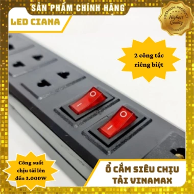 Ổ Cắm Điện Vinamax 6 Lỗ 2 Công Tắc Dây Dài 3m/5m Chịu Tải 3.000W An Toàn Tiện Lợi Giá Ưu Đãi 176.400 VND 3