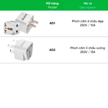 Ổ cắm du lịch 3 chân kiểu Anh AD2 MPE - Giá chỉ 26.868₫, tiết kiệm và an toàn