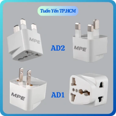 Ổ cắm du lịch 3 chân vuông MPE AD2 + 2 chân dẹp AD1 chính hãng - Giá chỉ 27.000đ