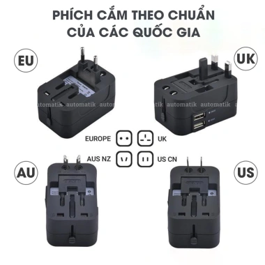 Ổ Cắm Du Lịch Automatik - Cốc Sạc Đa Năng Toàn Cầu, Chuyển Đổi 4 Quốc Gia, Giá Giảm 195k 2 Ổ Cắm Du Lịch Automatik - Cốc Sạc Đa Năng Toàn Cầu, Chuyển Đổi 4 Quốc Gia, Giá Giảm 195k 2