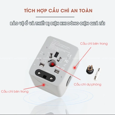 Ổ Cắm Du Lịch Automatik - Cốc Sạc Đa Năng Toàn Cầu, Chuyển Đổi 4 Quốc Gia, Giá Giảm 195k