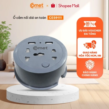Ổ Cắm Du Lịch COMET CES9.111 Dây Quay 1m - 2 USB + 3/2 Chấu, Giá 125k