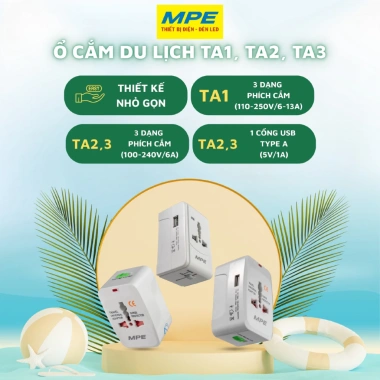 Ổ cắm du lịch đa năng 3 dạng MPE Seri TA – Kết nối mọi nơi, tiện lợi tối đa, giá 103.491₫
