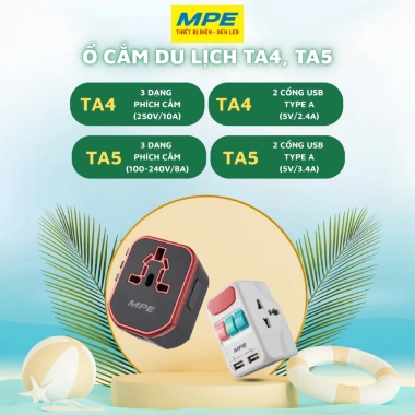 Ổ cắm du lịch đa năng 3 dạng MPE Seri TA – Kết nối mọi nơi, tiện lợi tối đa, giá 103.491₫