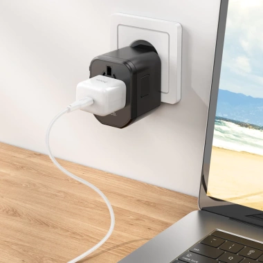 Ổ cắm du lịch đa năng Hoco AC15 sạc nhanh 20W - 2 USB, 8A/230V & 110V, 4 chân US-UK-EU-AUS, giá 225.000₫
