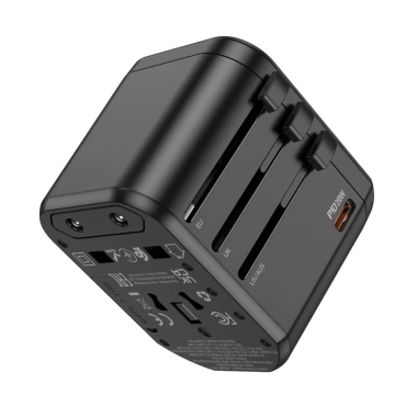 Ổ cắm du lịch đa năng Hoco AC15 sạc nhanh 20W - 2 USB, 8A/230V & 110V, 4 chân US-UK-EU-AUS, giá 225.000₫