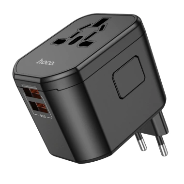 Ổ cắm du lịch đa năng Hoco AC15 sạc nhanh 20W - 2 USB, 8A/230V & 110V, 4 chân US-UK-EU-AUS, giá 225.000₫