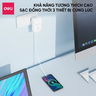Ổ Cắm Du Lịch Deli Đa Năng, Chuyển Đổi 3 Phích Quốc Tế, Sạc Nhanh 20W Type C USB 160.000₫