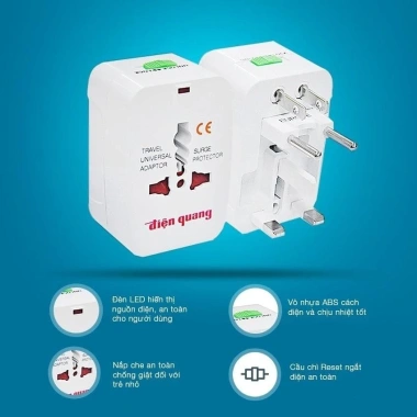 Ổ cắm du lịch Điện Quang ĐQ TV01 - Chịu nhiệt, bảo vệ quá tải, chân cắm, 75.805đ 4
