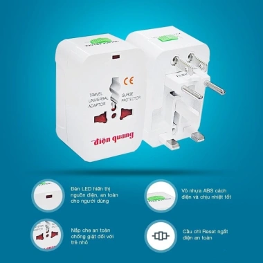 Ổ cắm du lịch Điện Quang ESK TV01 trắng - chịu nhiệt, tự ngắt khi quá tải, 84.938₫ 2