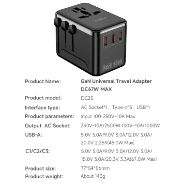 Ổ Cắm Du Lịch GaN MeeGoo Sạc Nhanh 35W 45W 67W 100W 140W, Đa Năng Chân Cắm Chuyển Đổi Dòng Điện