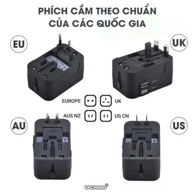 Ổ cắm du lịch UCHUU đa năng, cốc sạc nhiều thiết bị, chuyển phích cắm toàn cầu, tiện lợi cho chuyến đi 4