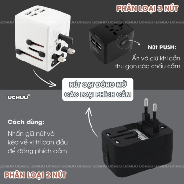 Ổ cắm du lịch UCHUU đa năng, cốc sạc nhiều thiết bị, chuyển phích cắm toàn cầu, tiện lợi cho chuyến đi 5