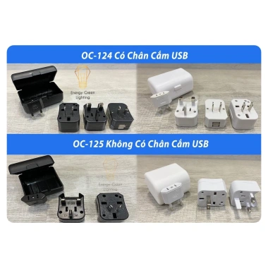 Ổ cắm Energy Green Lighting du lịch đa năng OC-124-125, tháo rời, có USB, bảo hành 12 tháng - Giá chỉ 50.000 VNĐ