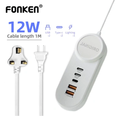 Ổ cắm mở rộng USB Fonken 5 trong 1 12W - Trạm sạc nhanh tường đa USB, giảm giá 177.855₫