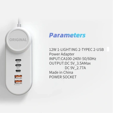 Ổ cắm mở rộng USB Fonken 5 trong 1 12W - Trạm sạc nhanh tường đa USB, giảm giá 177.855₫