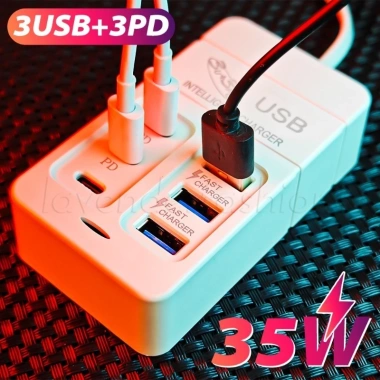 Ổ cắm sạc USB đa cổng 35W PD, phích cắm EU US, Type-C du lịch, sạc nhanh máy tính bảng & điện thoại – Giá 98.010 VND