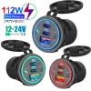 Ổ cắm sạc xe hơi PD & QC 3.0 112W 3 cổng 12V/24V cho ô tô, xe máy, thuyền, ATV sạc nhanh