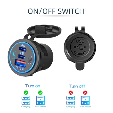 Ổ cắm sạc xe hơi PD & QC 3.0 112W 3 cổng 12V/24V cho ô tô, xe máy, thuyền, ATV sạc nhanh 7