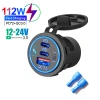 Ổ cắm sạc xe hơi PD & QC 3.0 112W 3 cổng 12V/24V cho ô tô, xe máy, thuyền, ATV sạc nhanh 8