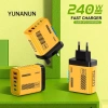 Ổ cắm sạc YUNAUN 240W đa cổng EU/US USB‑A + C PD QC3.0, bộ sạc nhẹ, tốc độ nhanh
