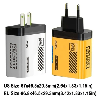 Ổ cắm sạc YUNAUN 240W đa cổng EU/US USB‑A + C PD QC3.0, bộ sạc nhẹ, tốc độ nhanh