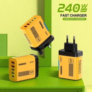 Ổ cắm sạc YUNAUN 240W đa cổng EU/US USB‑A + C PD QC3.0, bộ sạc nhẹ, tốc độ nhanh