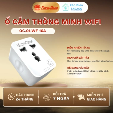 Ổ Cắm Thông Minh 16A 3.000W WIFI Rạng Đông - Hẹn giờ bật/tắt, App Tiếng Việt, Điều khiển từ xa