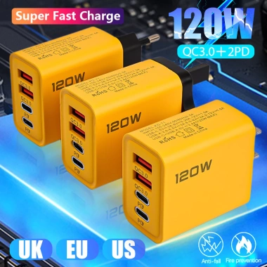 Ổ cắm tường đa năng 4 trong 1 PD 120W QC3.0 Bộ sạc nhanh du lịch 4 USB‑C cho US/EU/UK 2