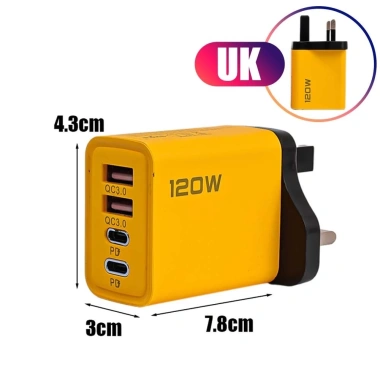 Ổ cắm tường đa năng 4 trong 1 PD 120W QC3.0 Bộ sạc nhanh du lịch 4 USB‑C cho US/EU/UK 10