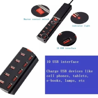 Ổ cắm USB 10 cổng thông minh, đế sạc đa năng cho điện thoại & máy tính bảng - Giá 219.000₫