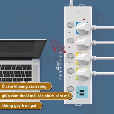 Ô điện 5m B40 đa năng, 4 lỗ 3 chấu chắc chắn, sạc điện thoại, dây dài 5m – giá chỉ 49.000₫