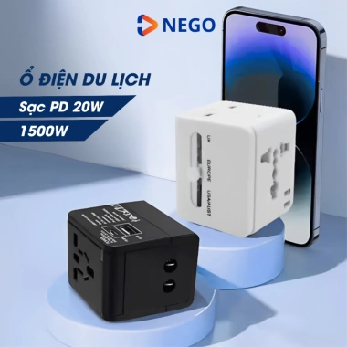 Ổ điện du lịch đa năng 1.500W PD20W sạc nhanh, chống cháy giật, dùng 150 quốc gia - Giá chỉ 180.000 VND