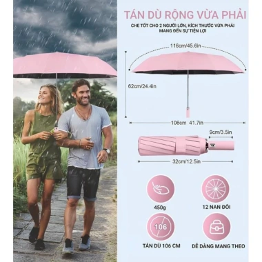 Ô Dù Che Mưa Ô Đi Nắng Gấp Gọn Tự Động 2 Chiều 3 Lớp Chống UV Cầm Tay - 45.999₫ 3