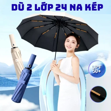 Ô Dù Chống Bão 24 Nan Mở Gấp Tự Động 2 Chiều, Lớp Che Mưa Nắng, Chống Thấm, Chống Tia UV