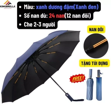 Ô Dù Chống Bão 24 Nan Mở Gấp Tự Động 2 Chiều, Lớp Che Mưa Nắng, Chống Thấm, Chống Tia UV