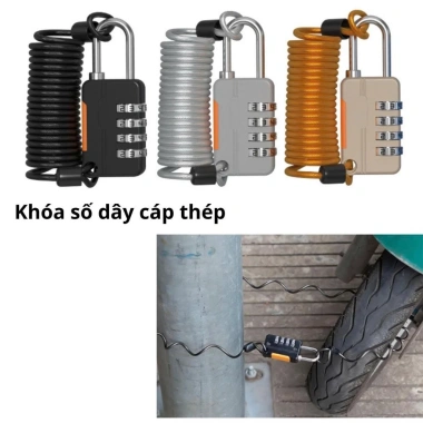 Ổ khóa dây cáp thép 4 số, khóa mật khẩu lò xo du lịch nhỏ gọn, chỉ 65.000₫
