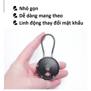 Ổ khóa số mini hình tròn TSA007 - Hộp kim kẽm, dây cước chắc, an toàn vali, 109.000đ