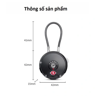 Ổ khóa số mini hình tròn TSA007 - Hộp kim kẽm, dây cước chắc, an toàn vali, 109.000đ