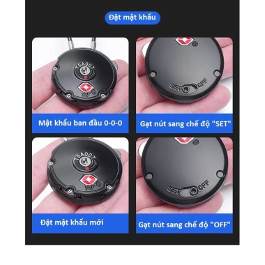 Ổ khóa số mini hình tròn TSA007 - Hộp kim kẽm, dây cước chắc, an toàn vali, 109.000đ