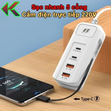 Ổ sạc 5 cổng USB Type‑C đa thiết bị, an toàn, tiện dụng – chỉ 39.999₫