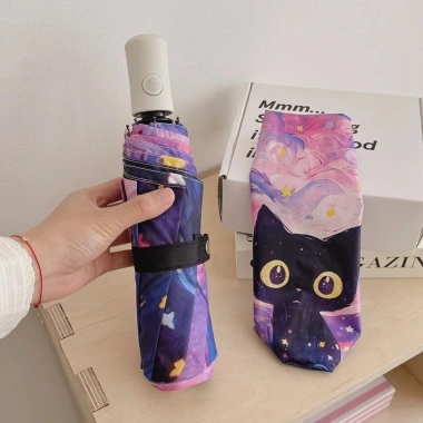Ô Tự Động Van Gogh Họa Tiết Mèo Hồng Nữ - Chống UV Gấp Gọn Tiện Lợi Giá 76.000