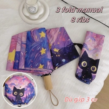 Ô Tự Động Van Gogh Họa Tiết Mèo Hồng Nữ - Chống UV Gấp Gọn Tiện Lợi Giá 76.000