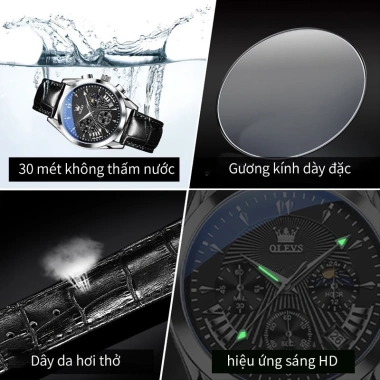 OLEVS Đồng hồ nam 2.876 – Chống nước, dạ quang, bấm giờ, lịch ngày, dây da – 449.340 VND 7