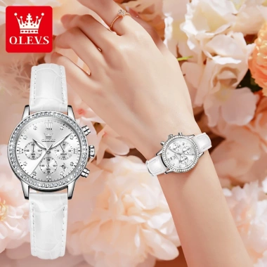 OLEVS Đồng hồ nữ chính hãng dây da thật, lịch phát sáng, chống thấm nước - giá 513.000 VND 9