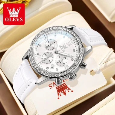 OLEVS Đồng hồ nữ chính hãng dây da thật, lịch phát sáng, chống thấm nước - giá 513.000 VND 10