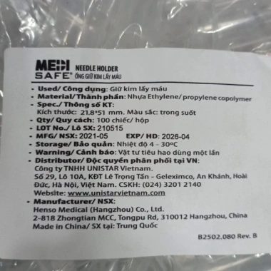Ống giữ kim lấy máu 100 chiếc Medisafe - An toàn, giảm giá 93.000₫