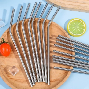 Ống Hút Inox 304 5-15ml - Bàn Chải Vệ Sinh, Tái Dùng, Bạc Uốn Cong & Thẳng, Dùng Gia Đình/Du Lịch 7